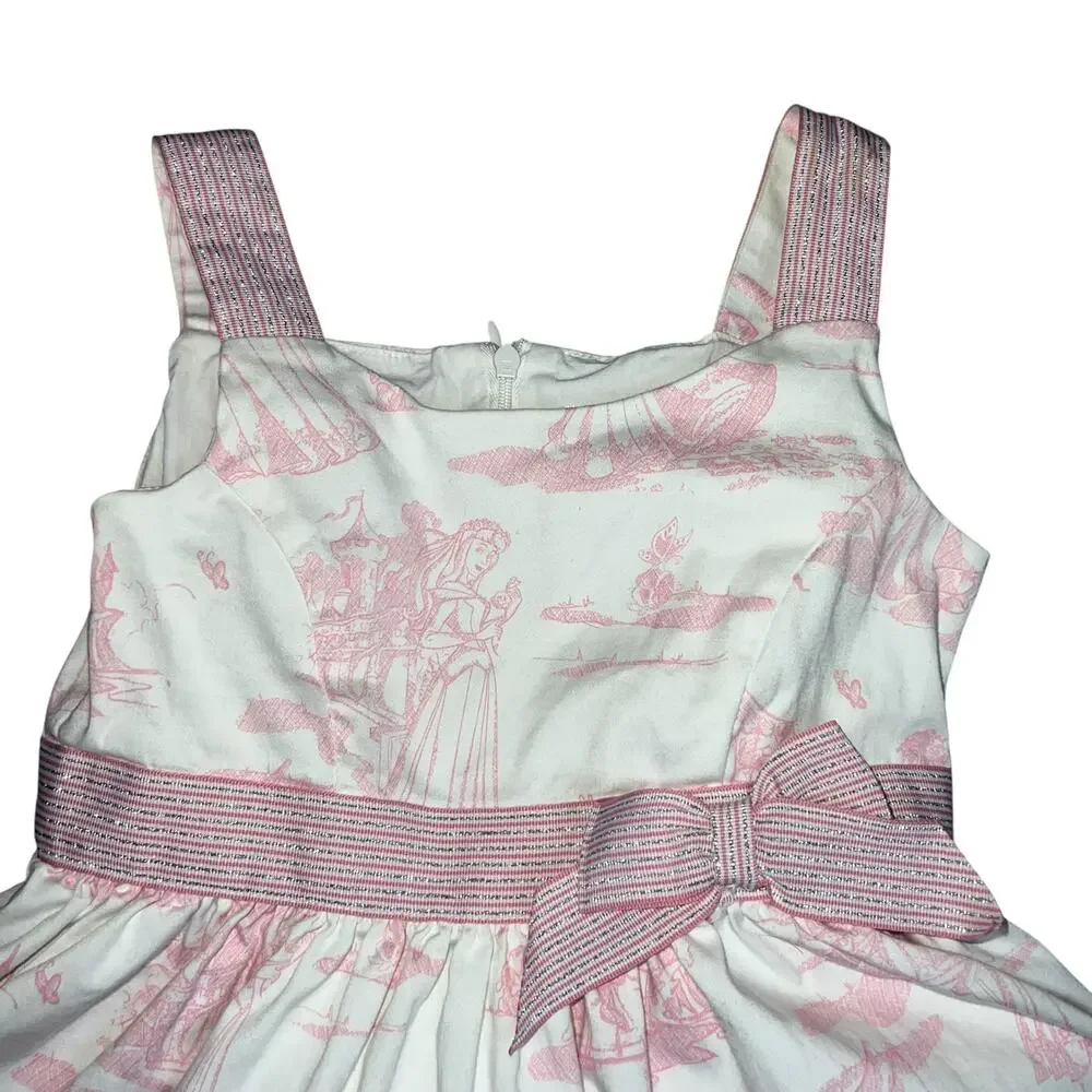 Disney Princess Aurora Pink Toile Twirl party  Dress storybook castle Girls sz 5